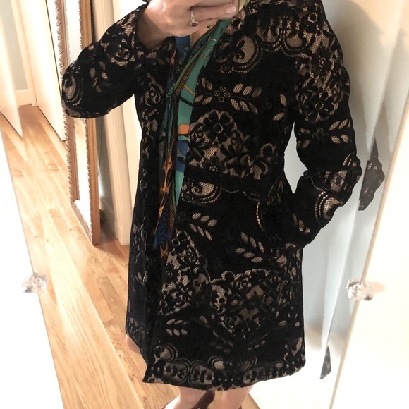 Anthropologie Black Lace Velvet Coat - Picture 9 of 12